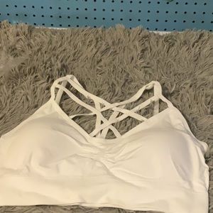 Zenana cross cross sports bra, crop top camisole, white stretchy padded and sexy